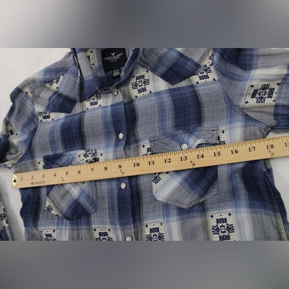 American Eagle Western Long Sleeve Plaid Pearl Snap‎ Button Down Women's Small - Picture 2 of 16